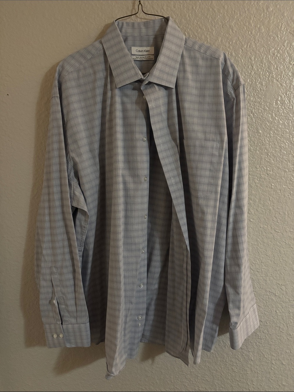 Calvin Klein Men’s Gray and Light Blue Check Dress Shirt
